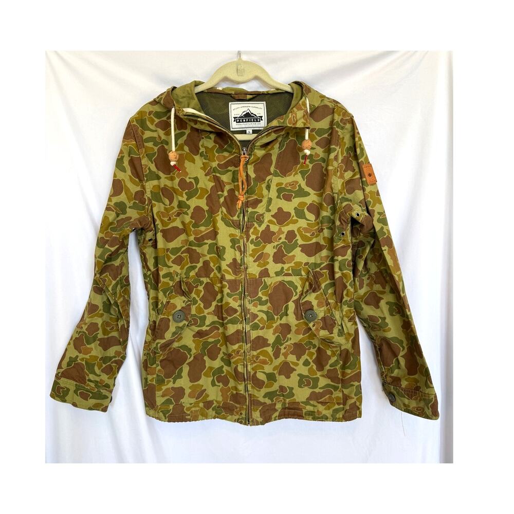 Men's Small Penfield GIbson Waxed Cotton Hooded Green Camo Jacket, Windproof - Picture 2 of 6